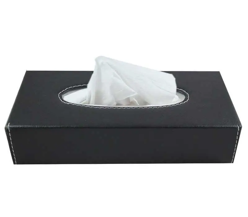Leather Finish Tissue Holder Box - Black