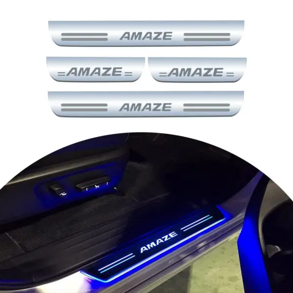 Ateen Car Door Foot Step Led Sill Plate Compatible for Honda Amaze (Set of 4PCS, Blue)