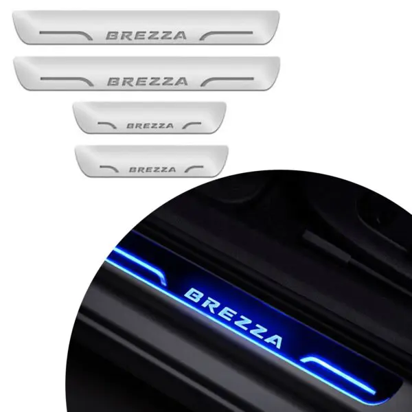 Ateen Car Door Foot Step Led Sill Plate Compatible for Suzuki Brezza (Set of 4PCS, Blue)