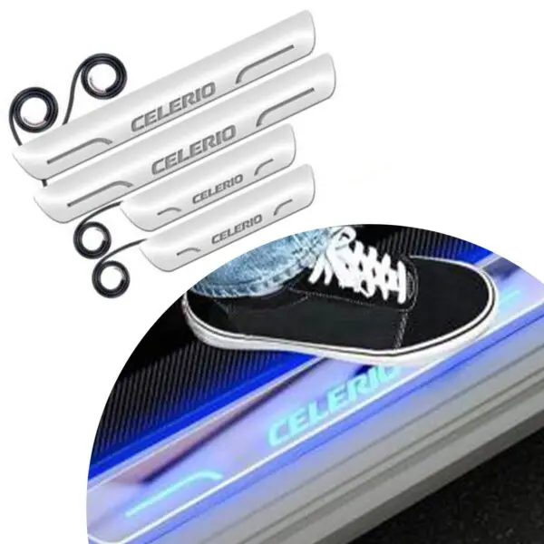Ateen Car Door Foot Step Led Sill Plate Compatible for Suzuki Celerio (Set of 4PCS, Blue)