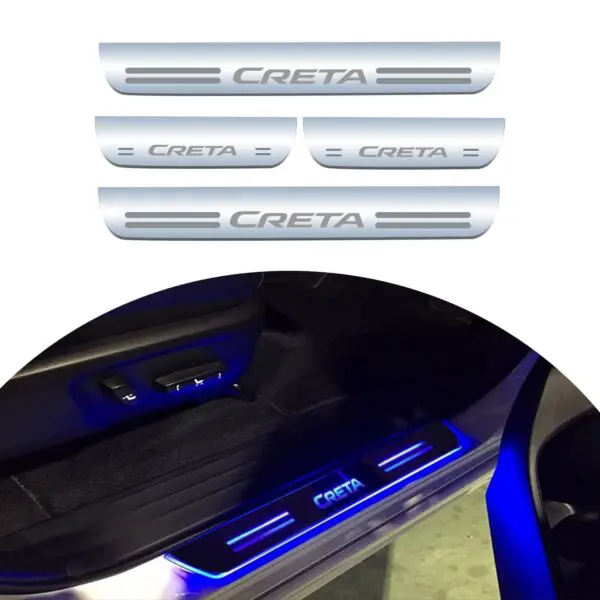 Ateen Car Door Foot Step Led Sill Plate Compatible for  Hyundai Creta (Set of 4PCS, Blue)