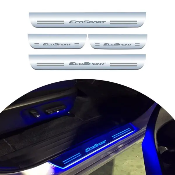 Ateen Car Door Foot Step Led Sill Plate Compatible for Ford Ecosport (Set of 4PCS, Blue)