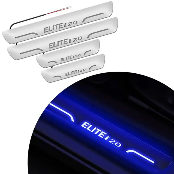 Ateen Car Door Foot Step Led Sill Plate Compatible for Hyundai i20 Elite (Set of 4PCS, Blue)