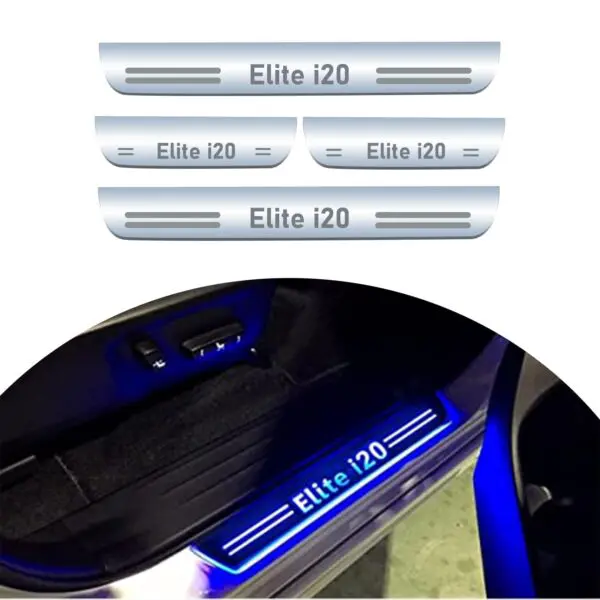 Ateen Car Door Foot Step Led Sill Plate Compatible for Hyundai i20 Elite (Set of 4PCS, Blue)