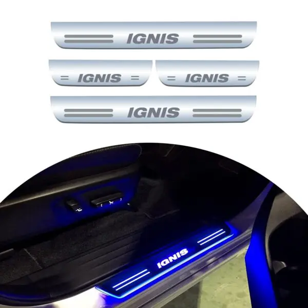 Ateen Car Door Foot Step Led Sill Plate Compatible for Suzuki Ignis (Set of 4PCS, Blue)