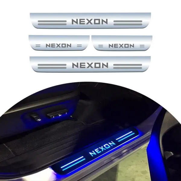 Ateen Car Door Foot Step Led Sill Plate Compatible for Tata Nexon  (Set of 4PCS, Blue)