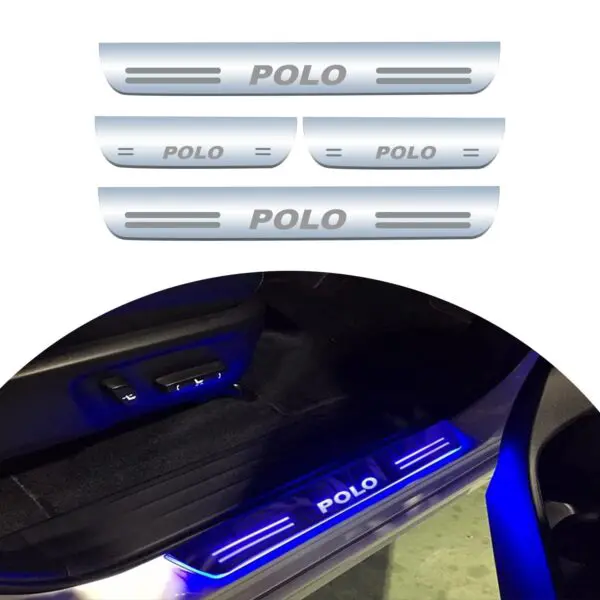 Ateen Car Door Foot Step Led Sill Plate Compatible for Volkswagen Polo (Set of 4PCS, Blue)