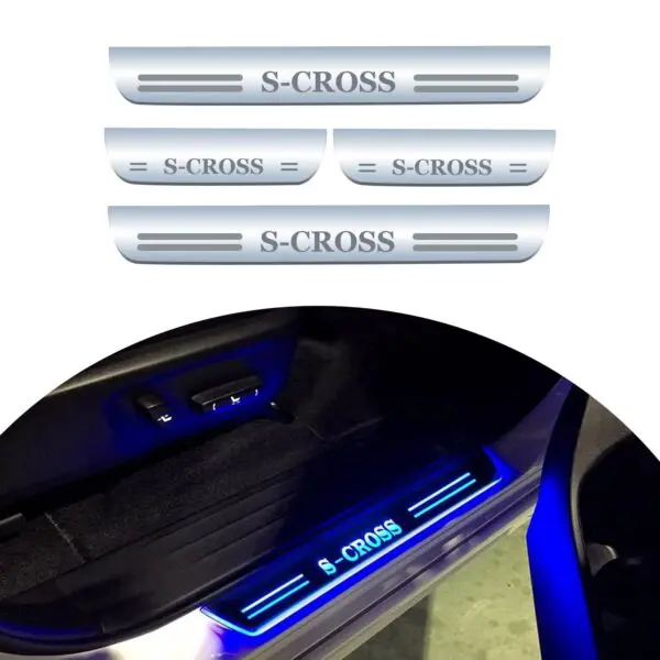 Ateen Car Door Foot Step Led Sill Plate Compatible for Suzuki S-Cross (Set of 4PCS, Blue)