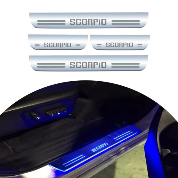 Ateen Car Door Foot Step Led Sill Plate Compatible for Mahindra Scorpio (Set of 4PCS, Blue)