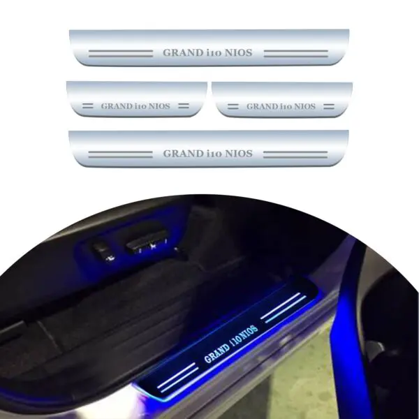 Ateen Car Door Foot Step Led Sill Plate Compatible for Hyundai i-10 Grand Nios (Set of 4PCS, Blue)