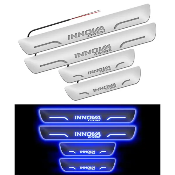 Car Door Foot Step Led Sill Plate Compatible for Toyota Innova Crysta (Set of 4 pcs, Blue)
