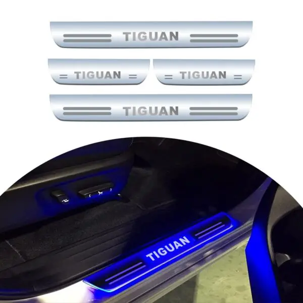 Car Door Foot Step Led Sill Plate Compatible for Volkswagen Tiguan (Set of 4 pcs, Blue)