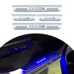 Car Door Foot Step Led Sill Plate Compatible for Volkswagen Taigun (Set of 4 pcs, Blue)
