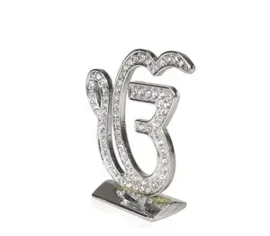 Sikh Religious Ek Onkar Metal Silver Color Nug Diamond Statue for Car Dashboard - Image 2