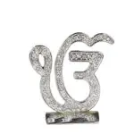 Sikh Religious Ek Onkar Metal Silver Color Nug Diamond Statue for Car Dashboard