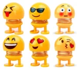 Smiley Shaking Head Emojies Figurine Car Ornament, Yellow, 6 Pieces