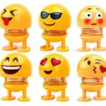 Smiley Shaking Head Emojies Figurine Car Ornament, Yellow, 6 Pieces