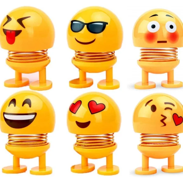 Smiley Shaking Head Emojies Figurine Car Ornament, Yellow, 6 Pieces