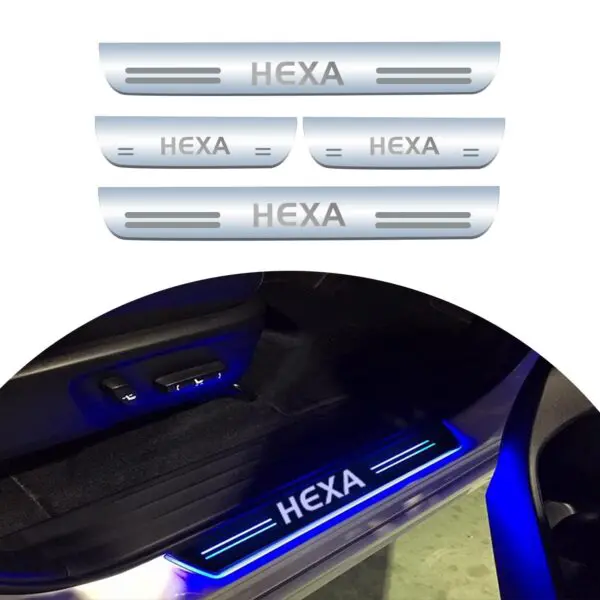 Car Door Foot Step Led Sill Plate Compatible for Tata Hexa  (Set of 4 pcs, Blue)