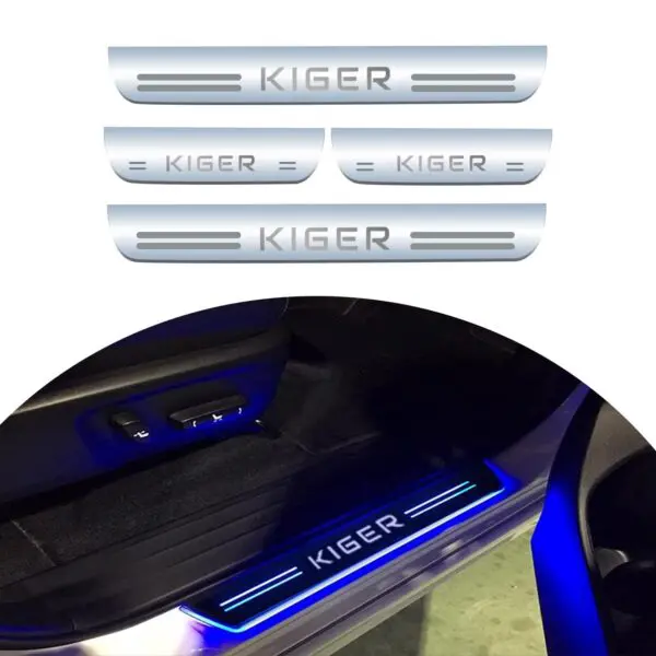 Car Door Foot Step Led Sill Plate Compatible for Renault Kiger (Set of 4 pcs, Blue)