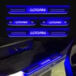 Car Door Foot Step Led Sill Plate Compatible for Mahindra Renault Logan (Set of 4 pcs, Blue)